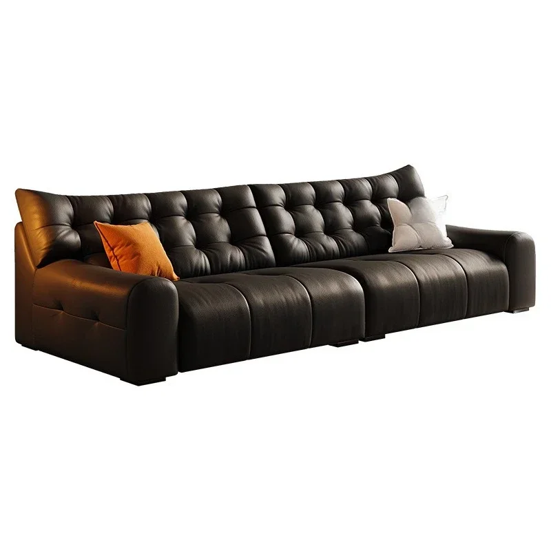 

Retro big black bear sofa living room small apartment medium ancient high backrest new marshmallow leather sofa
