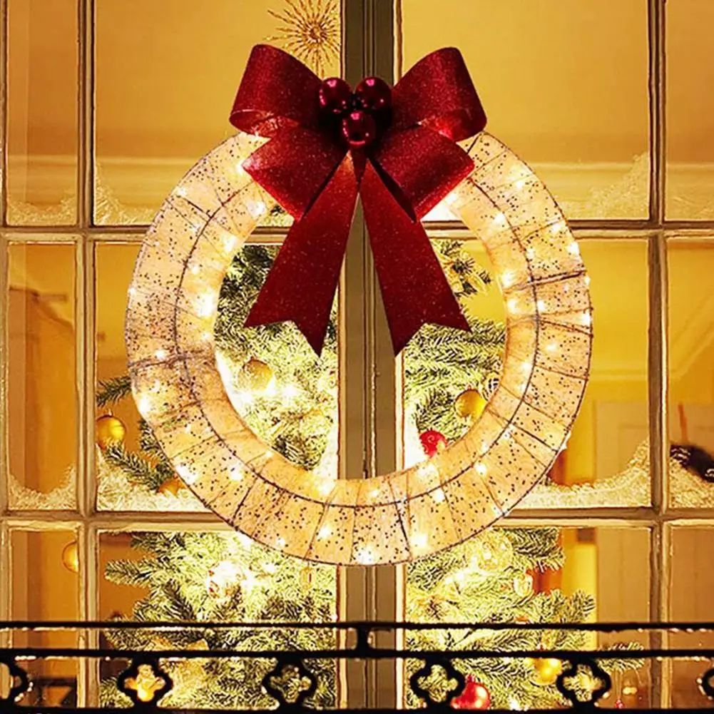 

Fine Workmanship Garland Sparkling Holiday Decoration Eye-catching Christmas Metal Wreath Glowing Led Light Creates Festive