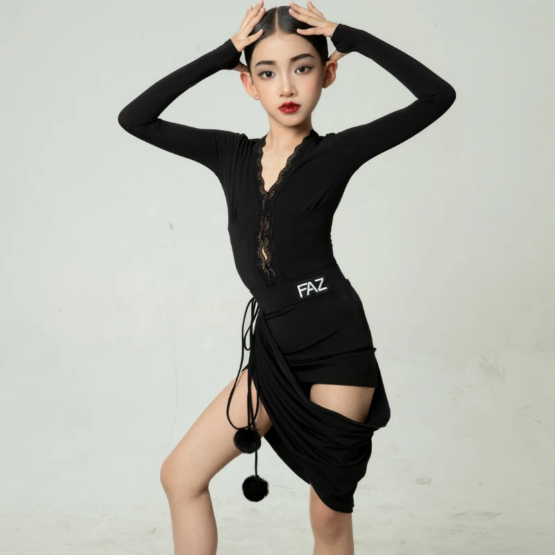 春夏子供用高級パフォーマンス衣装、女の子ラテン高級ダンストレーニングパフォーマンス練習衣装