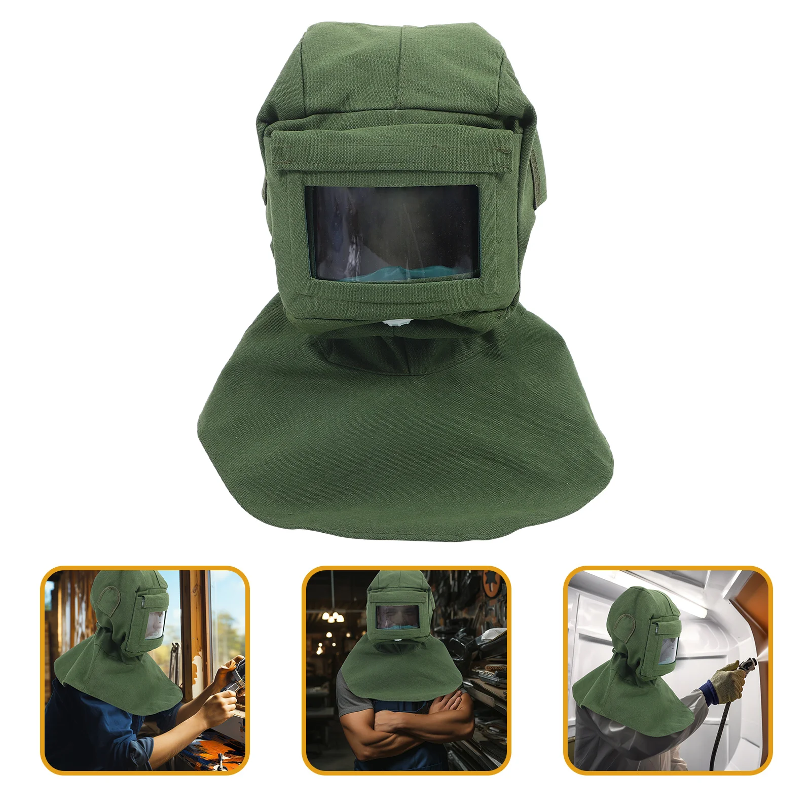 Sandblasting Shawl Cap Anti-Dust Protective Hood for Sandblasting and Painting with Face Protector Canvas Glass Material Sturdy