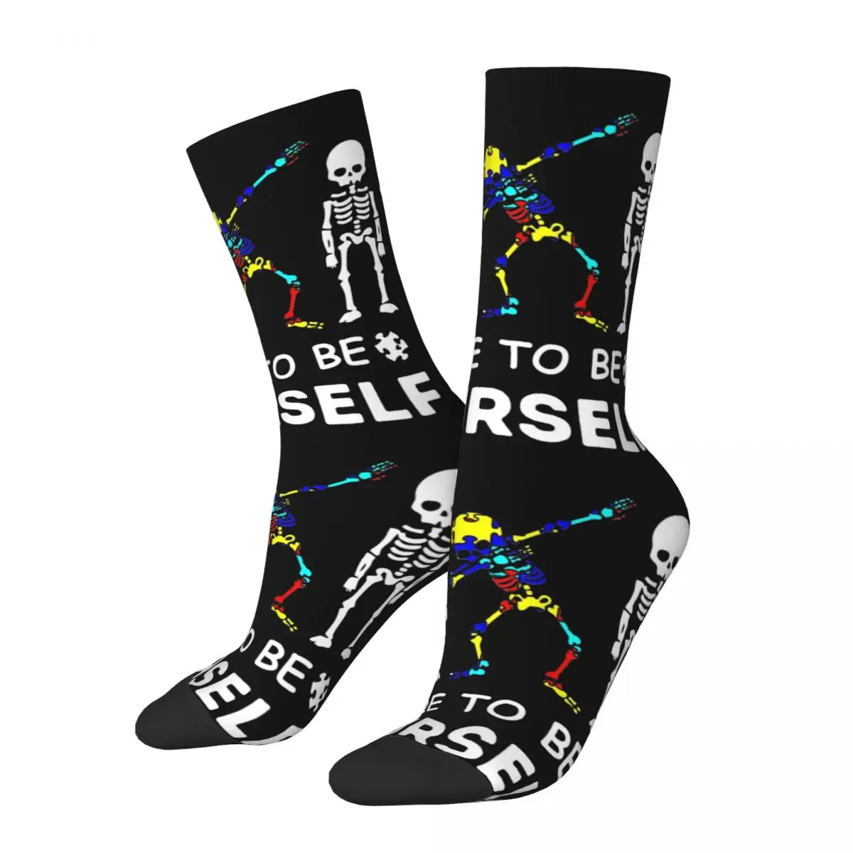 Winter Warm Colorful Women Men Dare To Be Yourself Autism Awareness Skeleton Dabbing Socks Breathable Basketball Socks