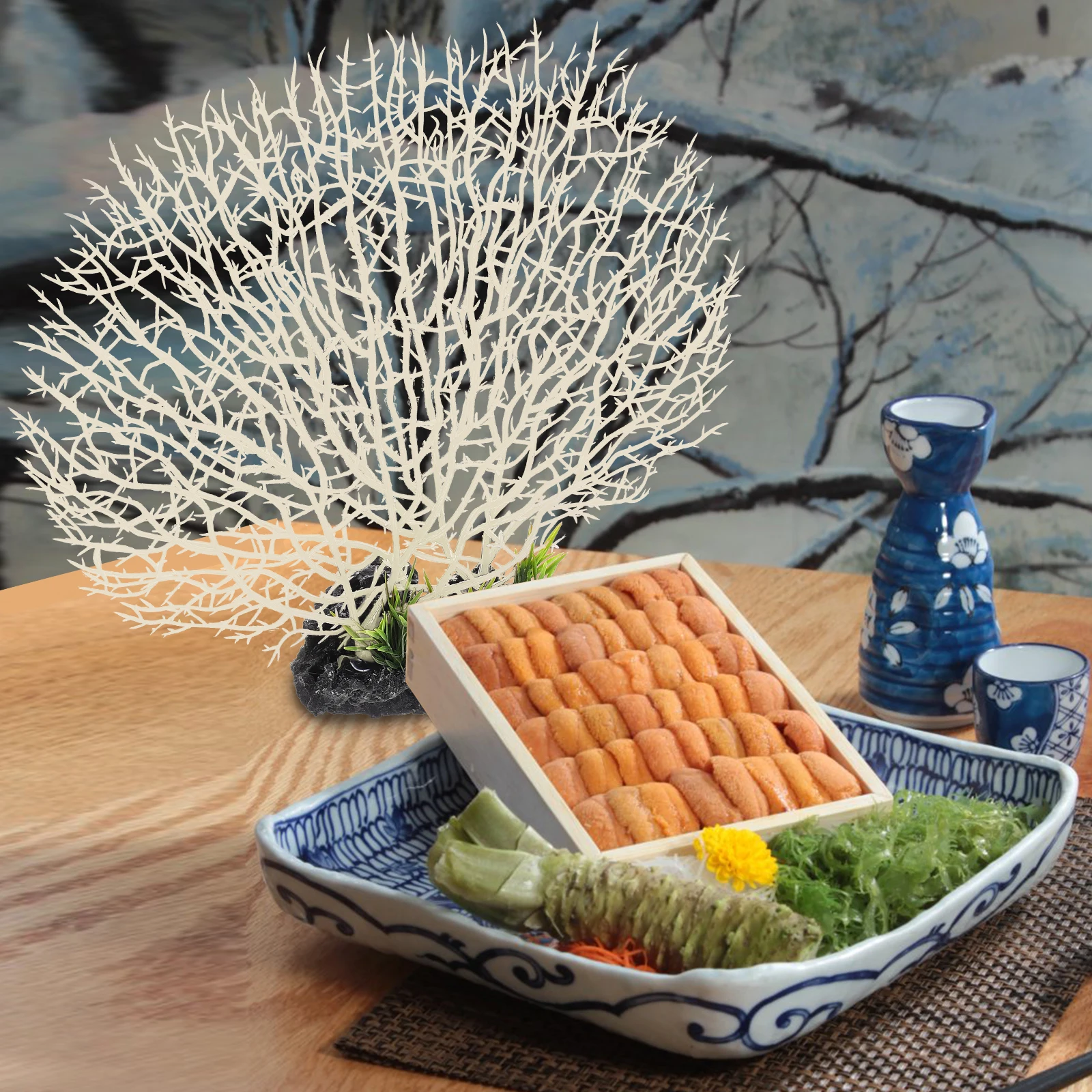 

1pc Sushi Plate Faux Coral For Sashimi Dish Hotel Bar Restaurant Decor Sushi Accessories Serving Plate Ornament Cold Dish Decor