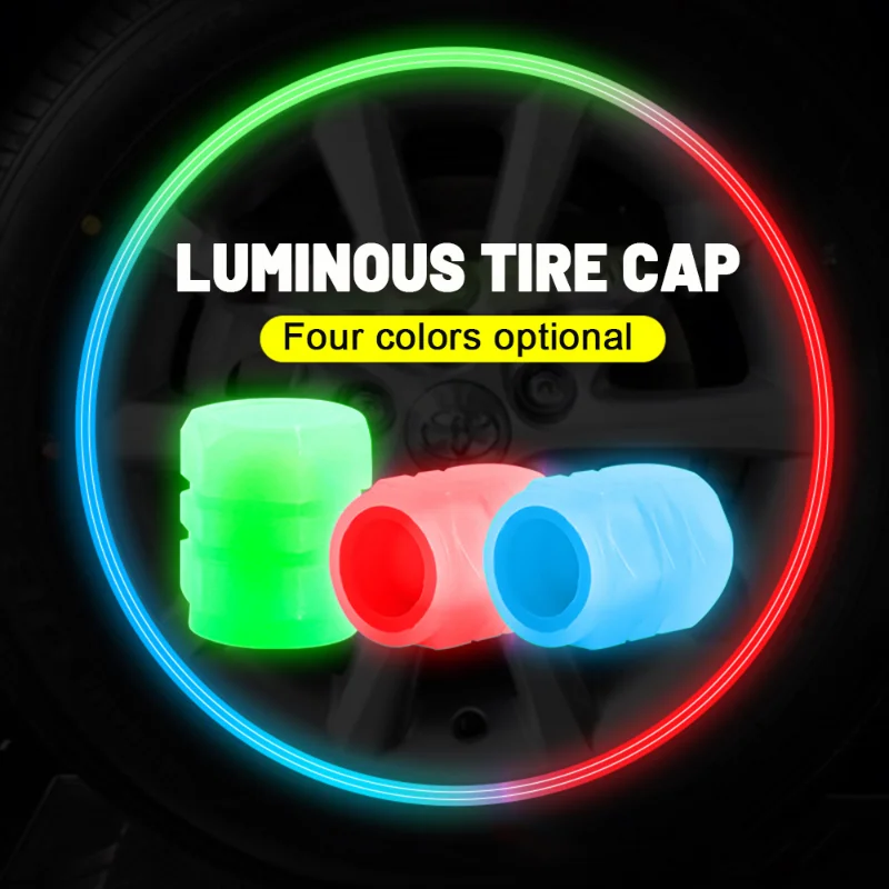 4Pcs Car Luminous Stem Valve Cap Car Motorcycle Bike Wheel Tyre Hub Luminous Stem Cap Styling Decoration Fluorescent Accessories