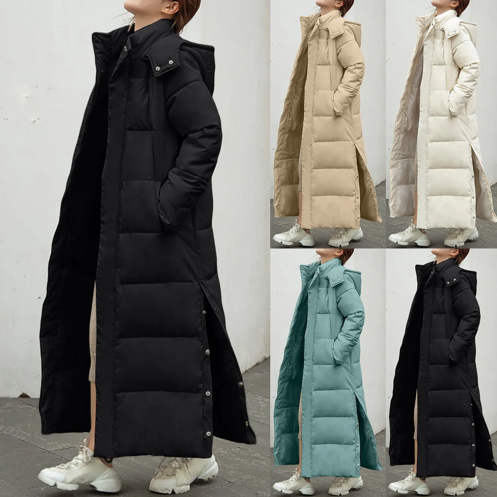 Autumn and Winter New Fashion Long Sleeved Casual Knee Length Long Hooded Zipper Solid Color Slim Fit Long Version Jacket coats