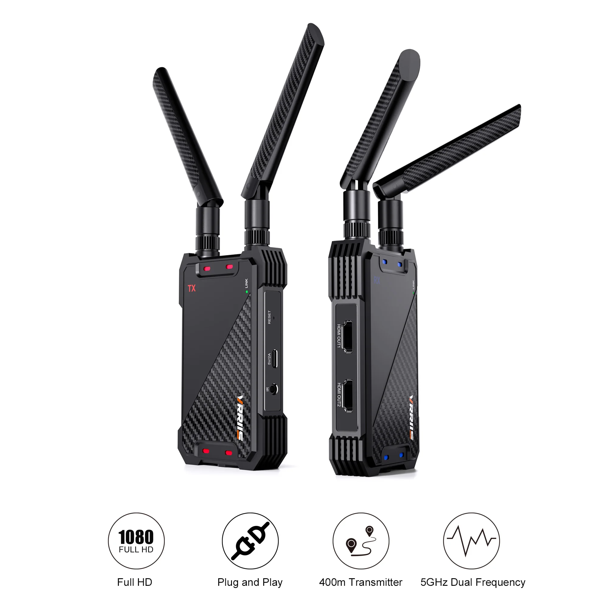 HDMI Wireless Video Transmitter and Receiver Extender 1300FT/400m for Camcorders OBS Live Streaming Home Gaming Outdoor Shooting