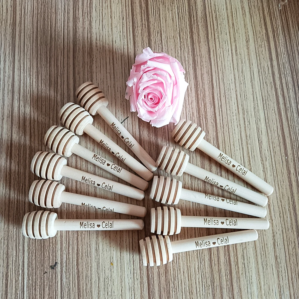 Custom Wooden Honey Dippers Stick,Wedding Favors for Guest,Engraved Length 8-10cm,Honey Dipper Wands,Party Baptism Gift,20-50Pcs