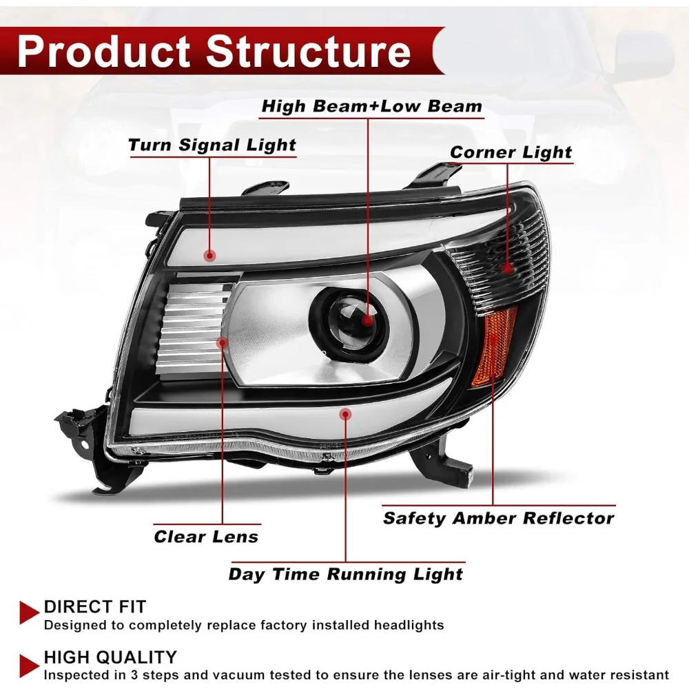 Projector Headlights Compatible  Switchback LED DRL Tube Parking Turn Signal Headlamp