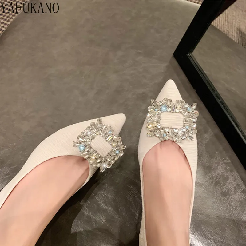 Luxury Rhinestone Square Buckle Decor Chunky Heeled Pumps 2024 New Party Wedding Shoes Fashion Pointed Toe Low Heel High Heels