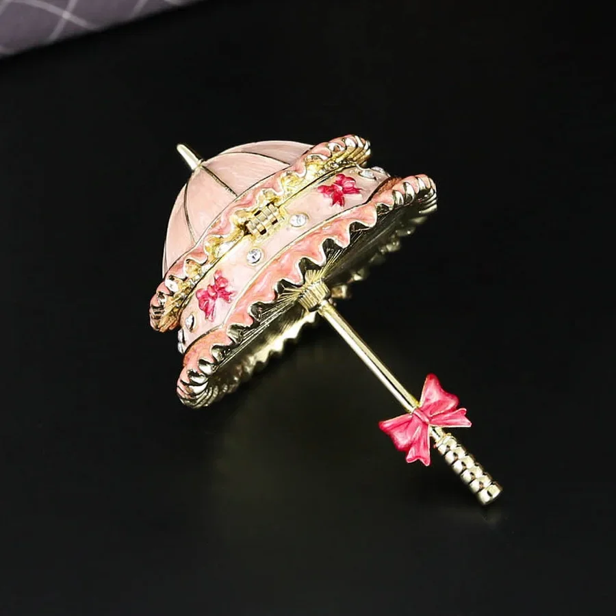 Diamond-encrusted small umbrella jewelry box, light luxury ins wind umbrella jewelry storage ring, stud earrings, flip cover