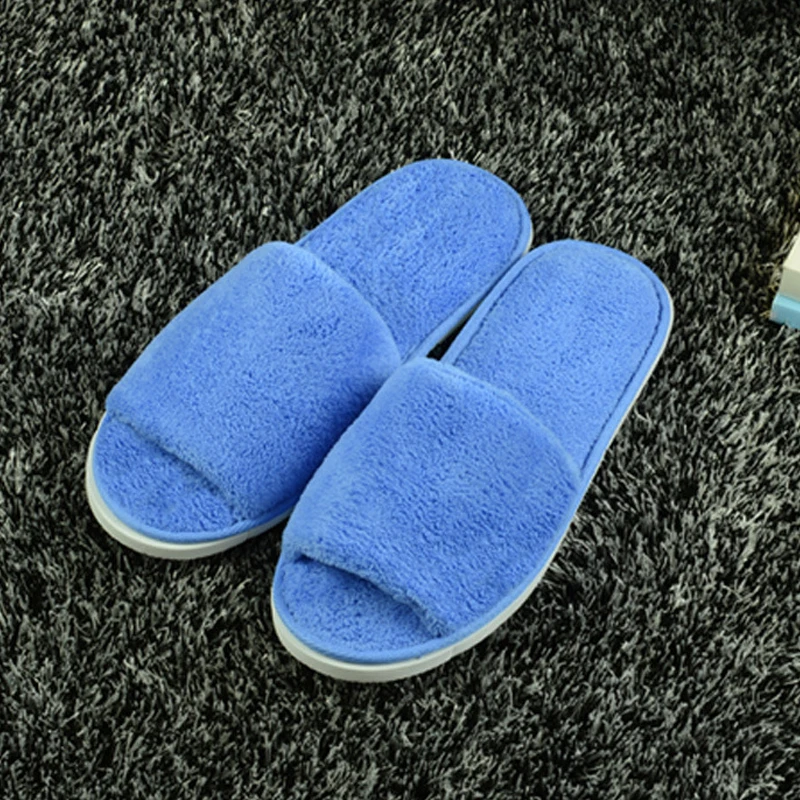 1 Pair Winter Coral Fleece Thick Sole Indoor Slippers For Women Men Hotel Travel Half Pack Fluffy Slippers Guest Family Slippers