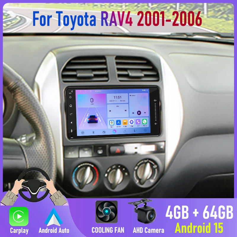

7'' For Toyota RAV4 2001-2006 Car Radio Android 15 Plug and Play Carplay GPS Navigation Bluetooth 2DIN Head Unit with FM RDS