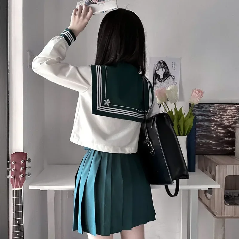 Nuovo abito uniforme scolastica giapponese marinaio JK Basic Cartoon Girl Navy marinaio uniforme set verde costume blu scuro costume da donna ragazza