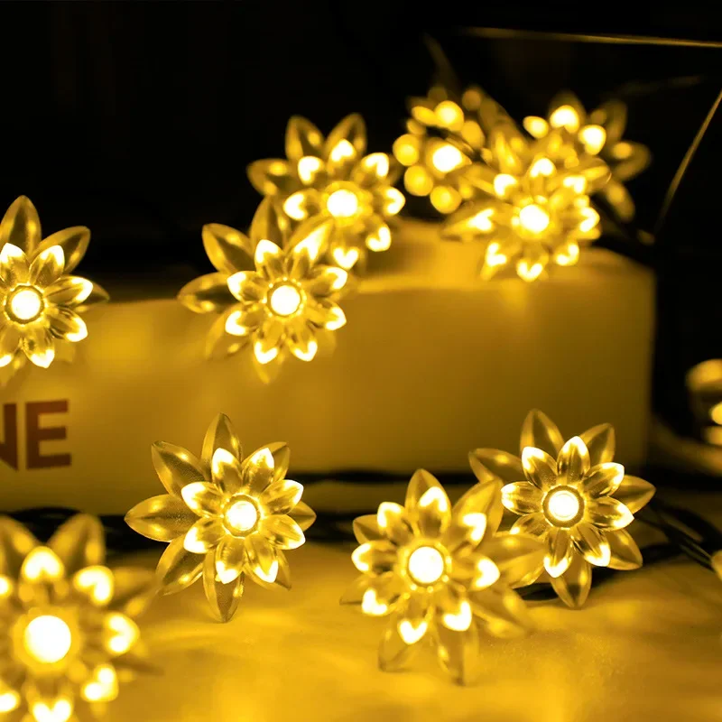 太陽光発電花輪ライト50/30/20led桃蓮の花ランプledストリングクリスマスライトガーデンクリスマスの装飾屋外