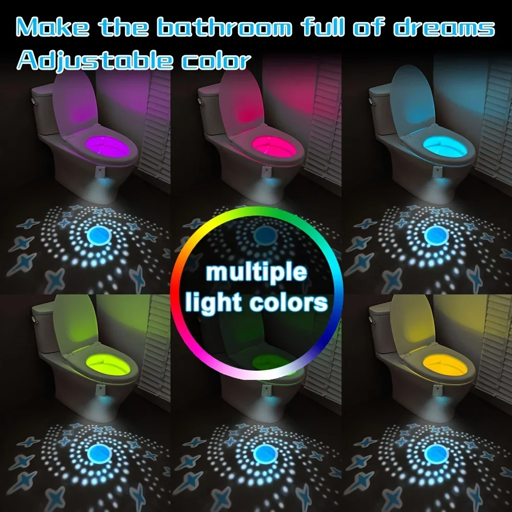 16 Color Changing LED Projection Night Light Rechargeable Motion Sensor Activated Toilet Night Light Waterproof Lighting