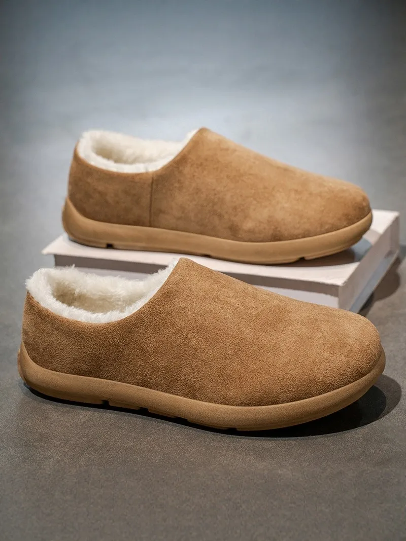 Birkent Men's Winter Boot Fur Lined Slip-On Casual Thickened Cold Resistant Cotton Shoes Leather And Fur Integrated Snow Boots
