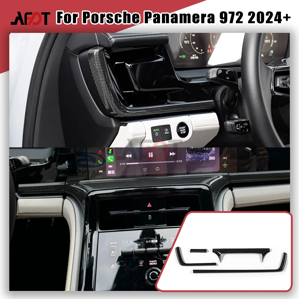 LHD لـ 2024-2026 بورش باناميرا 972 GTS 4S Turbo S E-Hybrid ألياف الكربون الحقيقية عادي نسج 4 قطعة لوحة القيادة شاشة الديكور #1