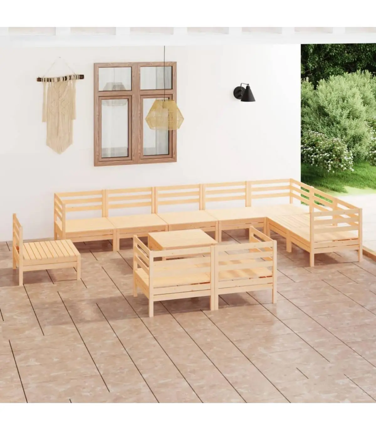 Garden sets garden furniture set 11 pieces solid pine wood