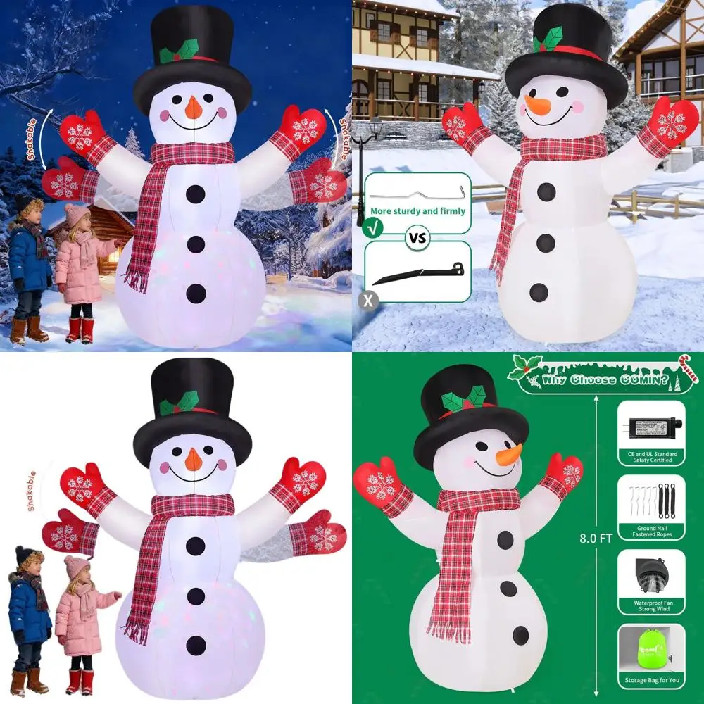 

8-Foot Outdoor Christmas Inflatable Snowman with Handshake and LED Lights for Holiday Lawn Decor