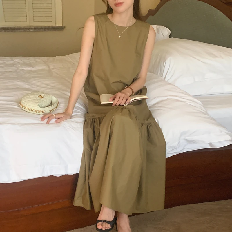 Nowe koreańskie eleganckie sukienki Vintage styl Hepburn sukienka bez rękawów kobiece letnie spódnice z falbanami Halter spódnica z zbiornikiem długa spódnica