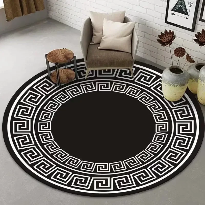 Luxury Classical Print Round Carpet Stylish Home Accent Anti-Slip Office Chair Floor Mat Perfect Soft Rug for House Decioration