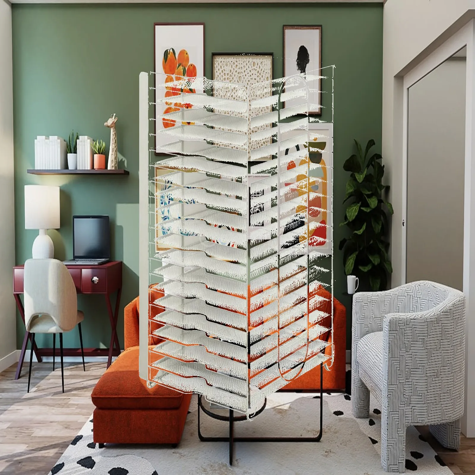 White 20 Tier Desk Storage Organizer with Angled Paper Tray for A4 Document Holder