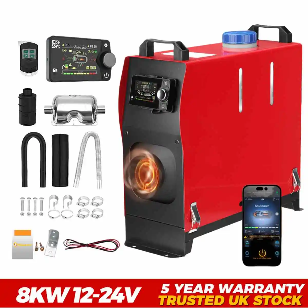 8KW Diesel Air Heater All in One 12V&24V Parking Heater with LCD Switch & Reomte Control Bluetooth APP er for RV Truck Car tent