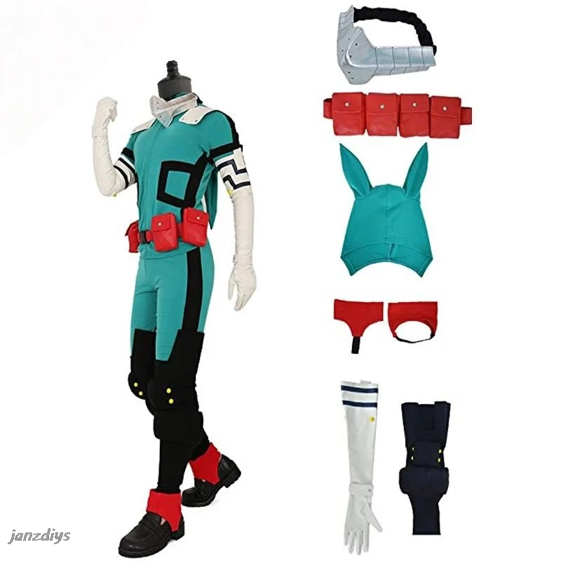 Midoriya Izuku Deku Battle Cosplay Costume Anime My Hero Academia Cosplay Boots Shoes Wig Unisex Jumpsuit Set For Halloween