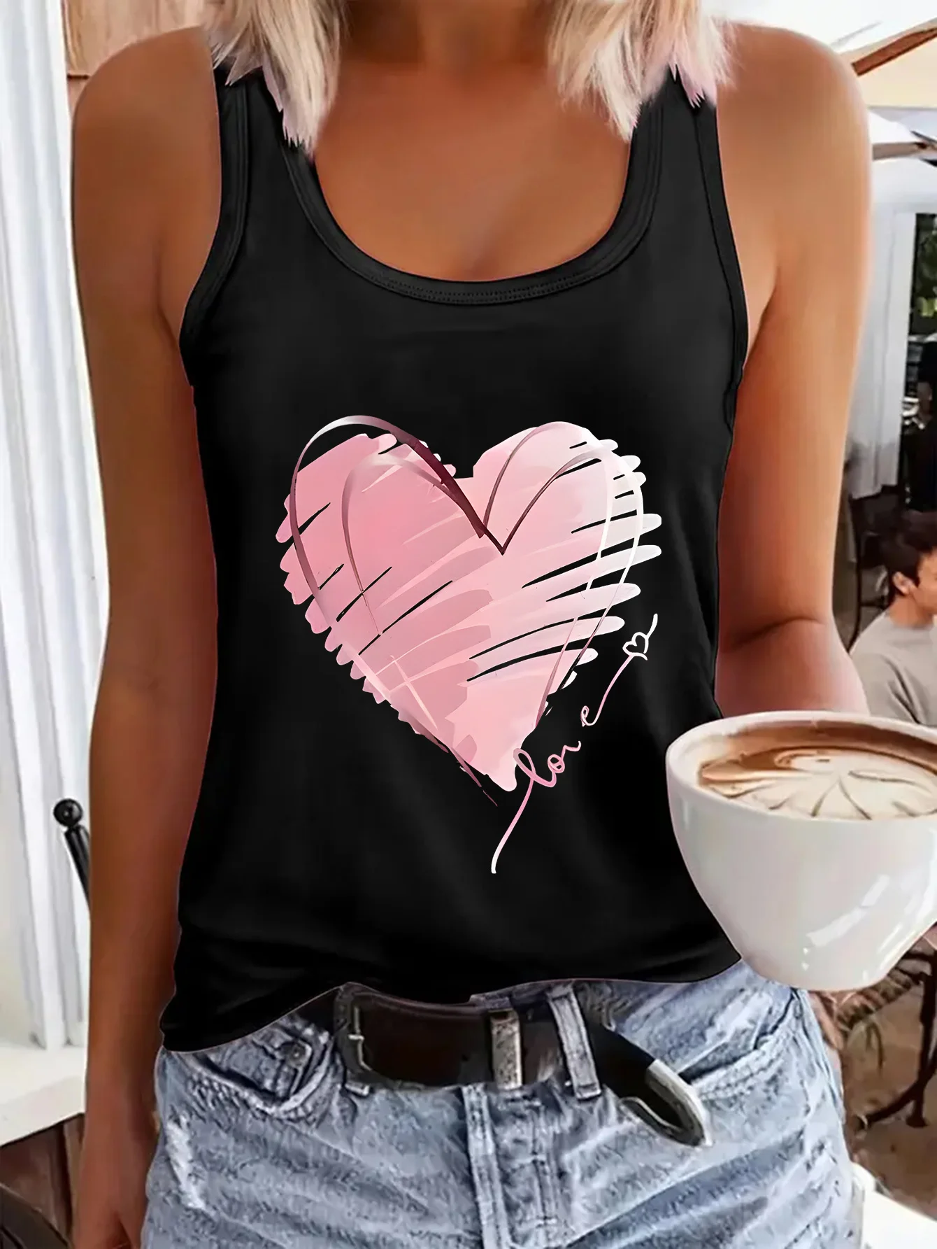 printed Summer women's loose and personalized dream catcher mesh printed vest top T-shirt comfortable sleeveless