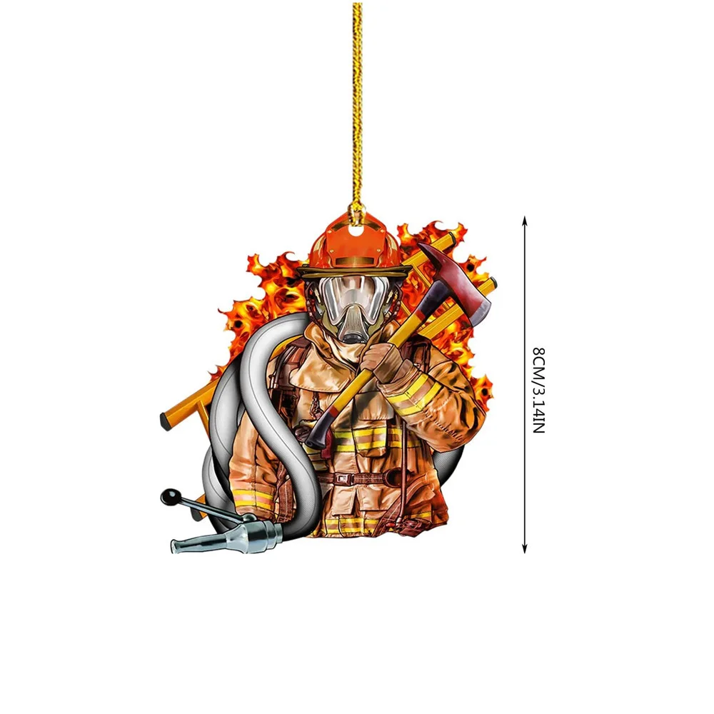 شجرة عيد الميلاد زخرفة النار تحت عنوان ديكور المنزل سلسلة مفاتيح مصنوعة من الأكريليك شخصية رجال الاطفاء قلادة للهدايا لرجال الإطفاء