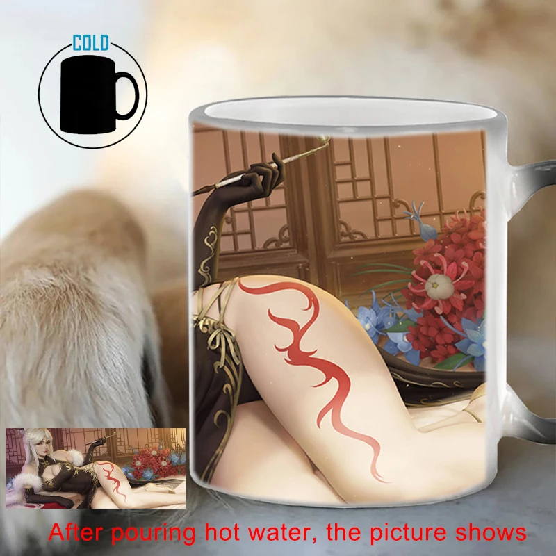 Creative Color Changing Mug Cheongsam Witch Heat Sensitive Cup BSKT-069 Sublimation Blanks Discoloration Coffee Cup Cups Mugs