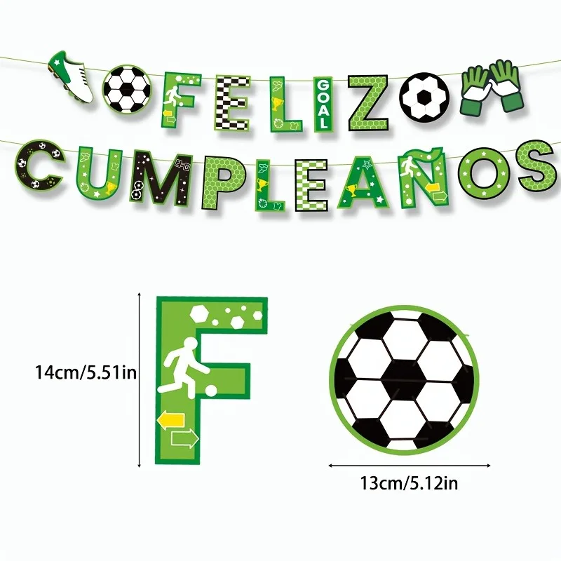 Feliz Cumpleanos Banner, Spanische Fußball-Themen-Girlande mit Fußball, Stollenschuhe und Handschuhen für Jungen-Partydekoration – Detail 2