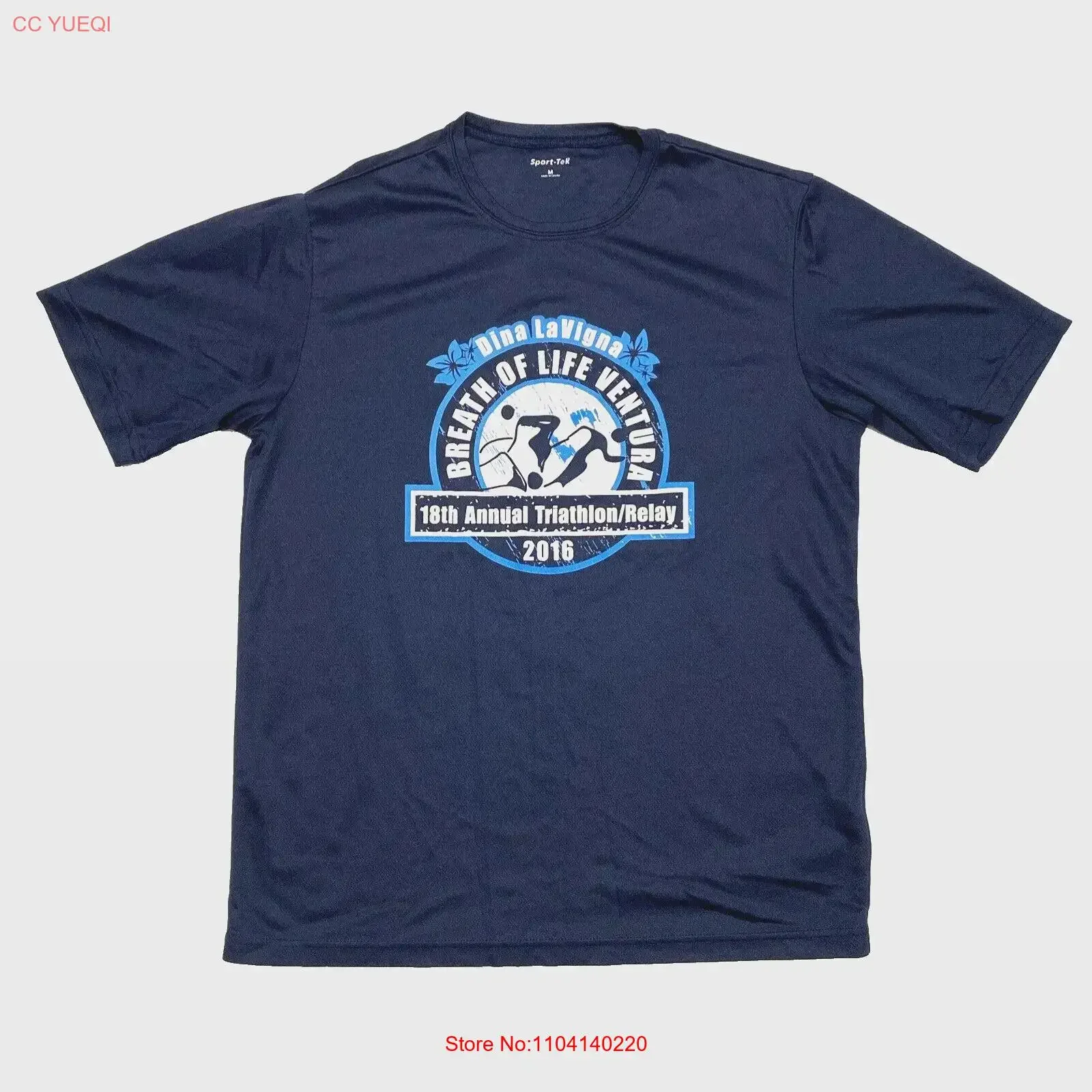 Dina Lavigna 18.º Relé de Triatlón Anual 2016 Camiseta de hombre talla M Azul vintage Lavado Ligeramente estilo streetwear Suave
