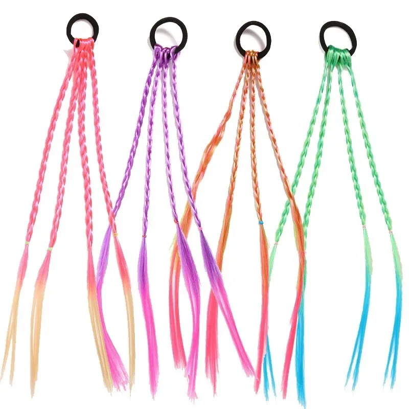 Rainbow Gradient Color Dirty Braids Women Girls Rubber Elastic Hair Bands Fashion Soft Princess Headwear Kids Hair Accessories