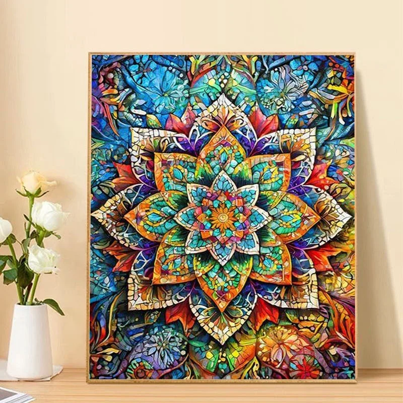 Professional Art Use, 1pc 2D Flat Unframed DIY Adult Paint-by-numbers Kit: Acrylic Painting Mandala Pattern, Colorful, Composed