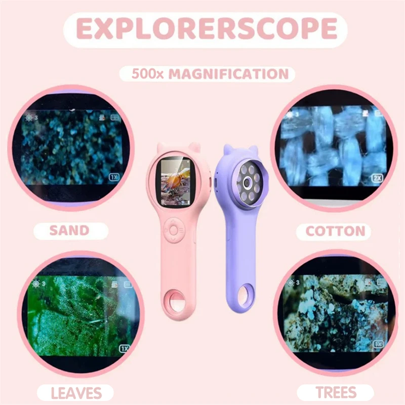 1pc500x microscópio digital portátil para crianças com 8 luzes led ferramenta científica portátil para aprendizagem de exploração biológica ao ar livre