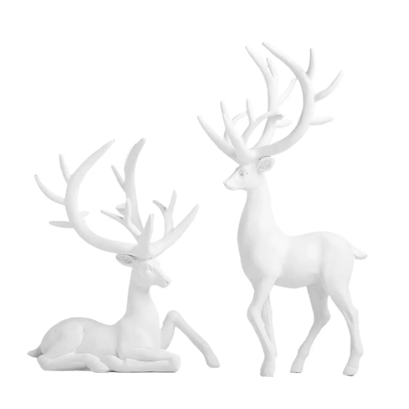 Reindeer Figurines 2-Piece Christmas Table Centerpieces Resin Holiday Deer Decor Tabletop Sculpture for Desktop Mantle Fireplace