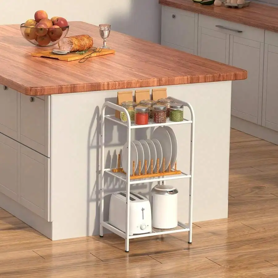 3 Tier Industrial Extendable Storage Rack Versatile Standing Shelf For Kitchen Bathroom And Living Room Organizer White