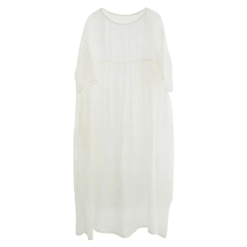 E Vestido Largo Hoado de Lino de Aodón Blanco, Estilo Bohemio, Color Puro, Manga Larga, Capucha, Informal, Cómodo,...