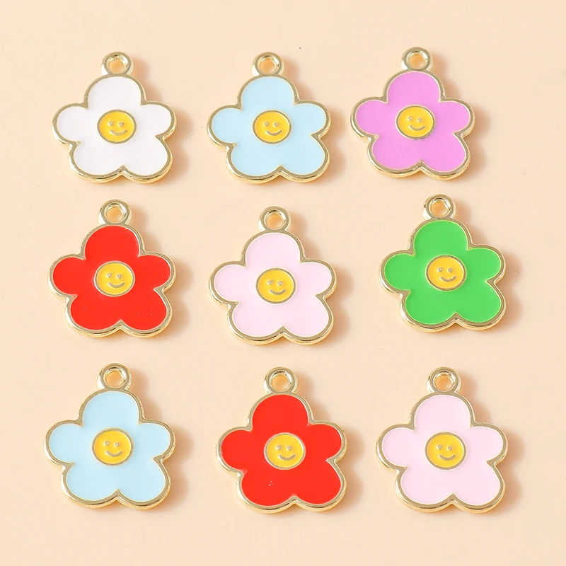 10 teile/los Emaille Cartoon Pflanze Kleine Blumen Charms Anhänger Fit Ohrring Armband DIY Schmuck Machen Zubehör