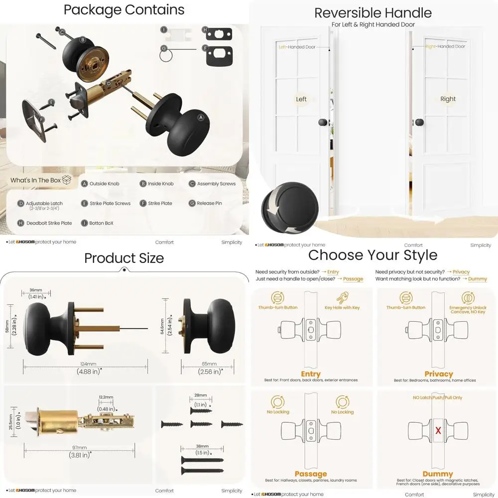 

Набор из 6 матовых черных дверных ручек для проходных дверей, подходят для межкомнатных дверей, коридоров, гардеробных и т.д., ручки без замка