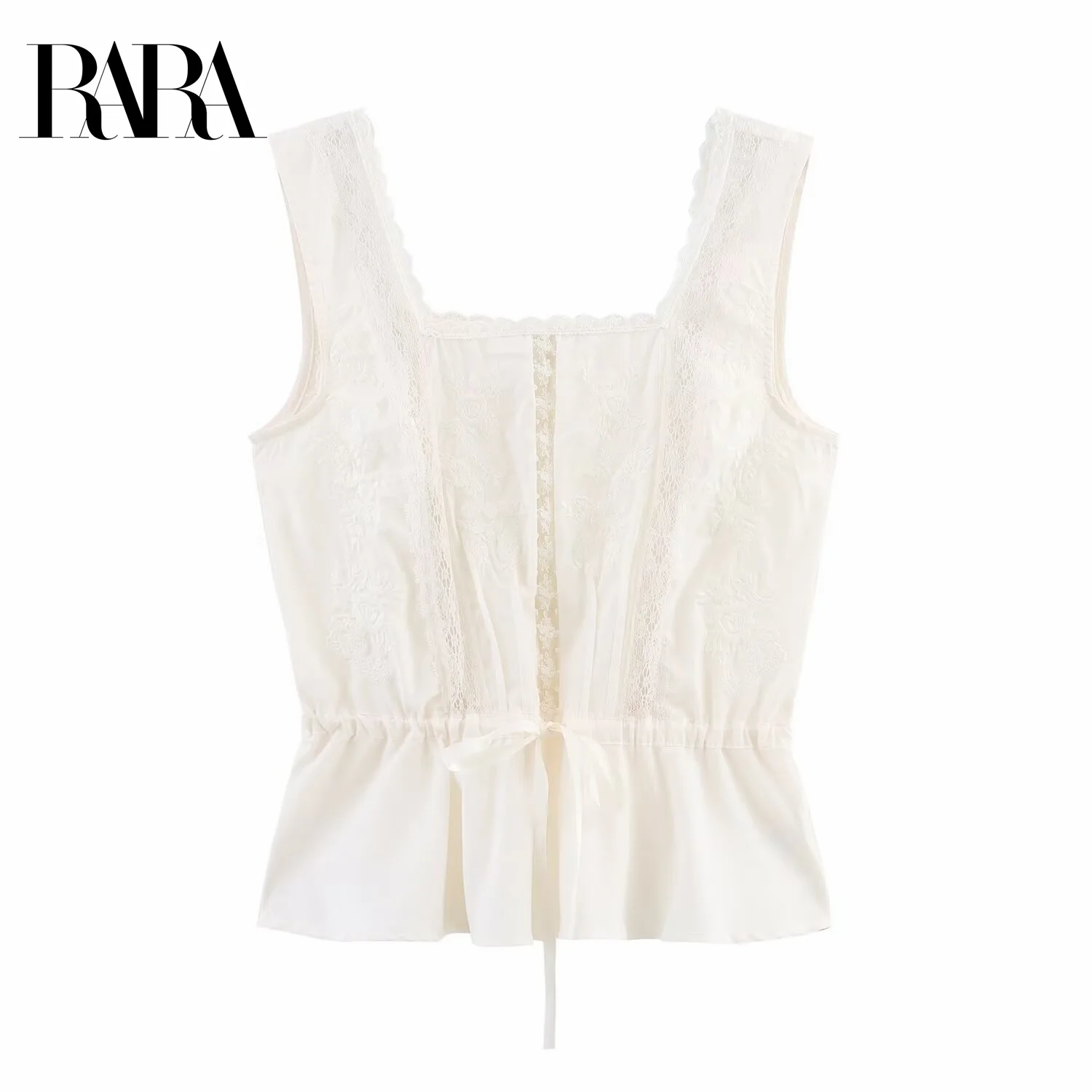 

RARA2025 new summer women's casual fashion simple temperament lace decoration sleeveless square collar underwear top
