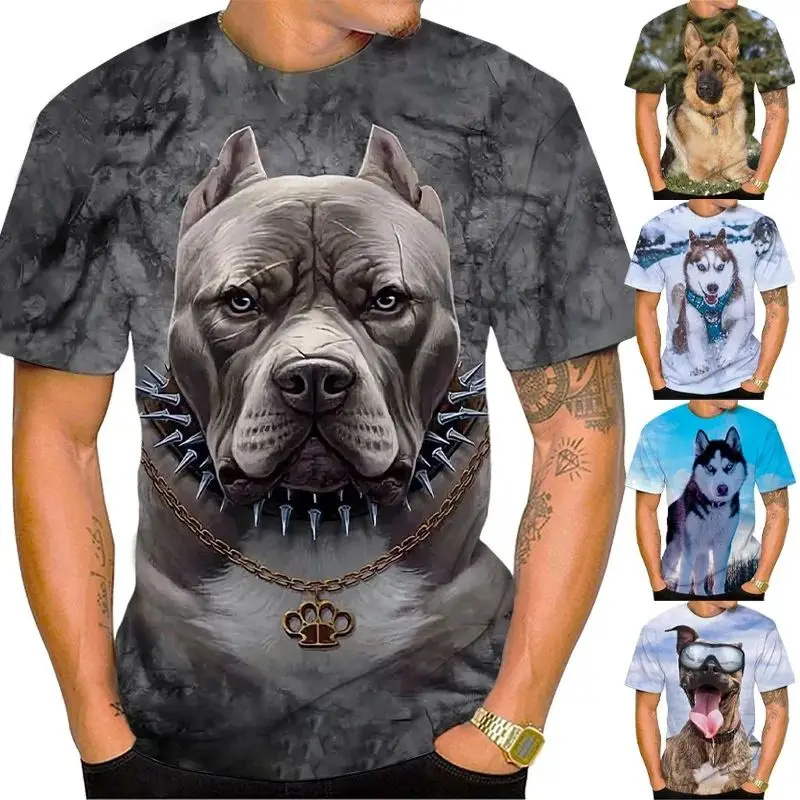 Summer Men Fun Cute Dog Pattern 3d Printed T-Shirt Fashion Casual O Collar Short Sleeve Daily Loose Plus Size Breathable Top