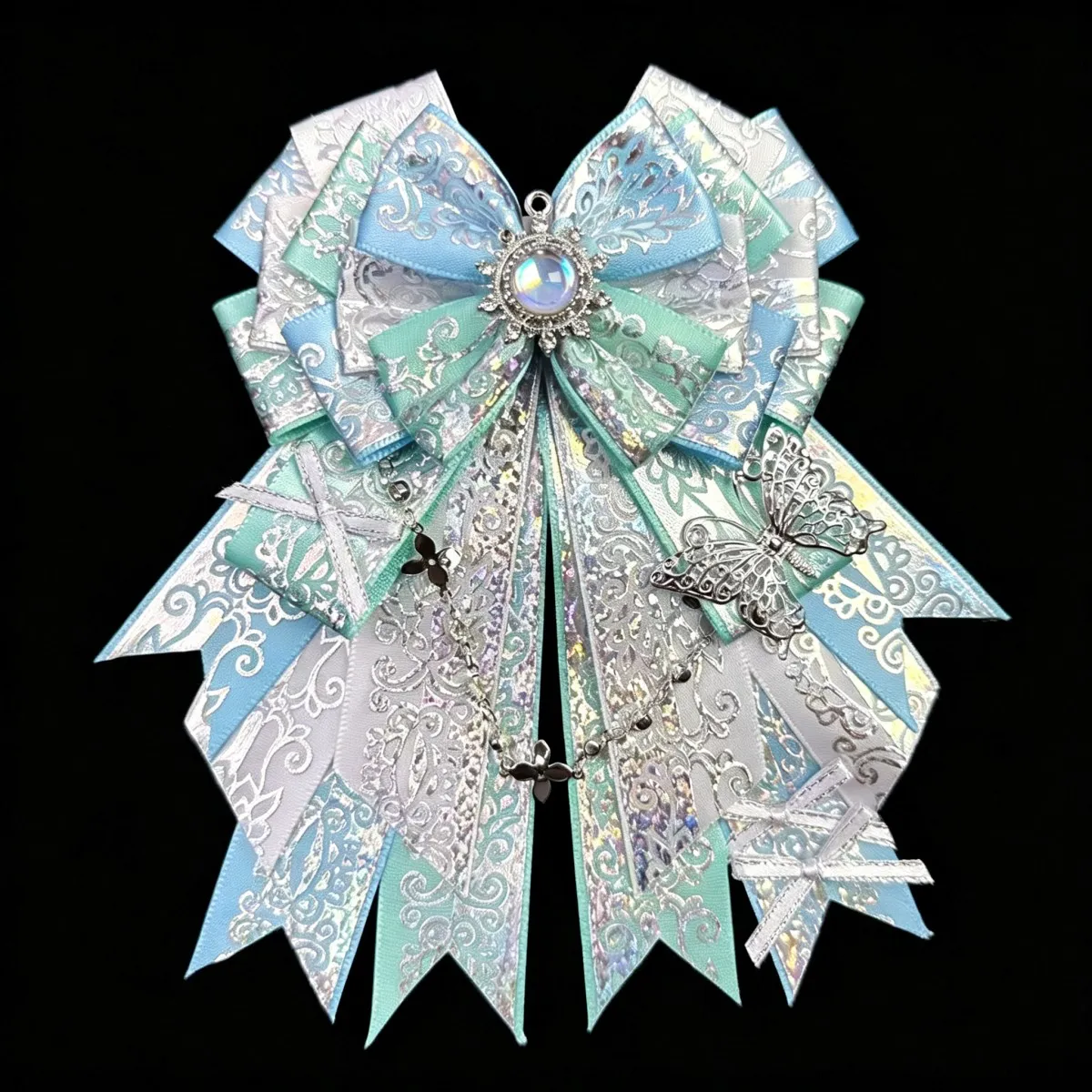 Vintage Laser Ribbon Bow Brooch, Fake Bow Tie, Fan Club Support Stick Decoration, Anime Lolita Cartoon Game Exhibition Cosplay Decoration, Decorative Bow Pin for Backpacks and Bags