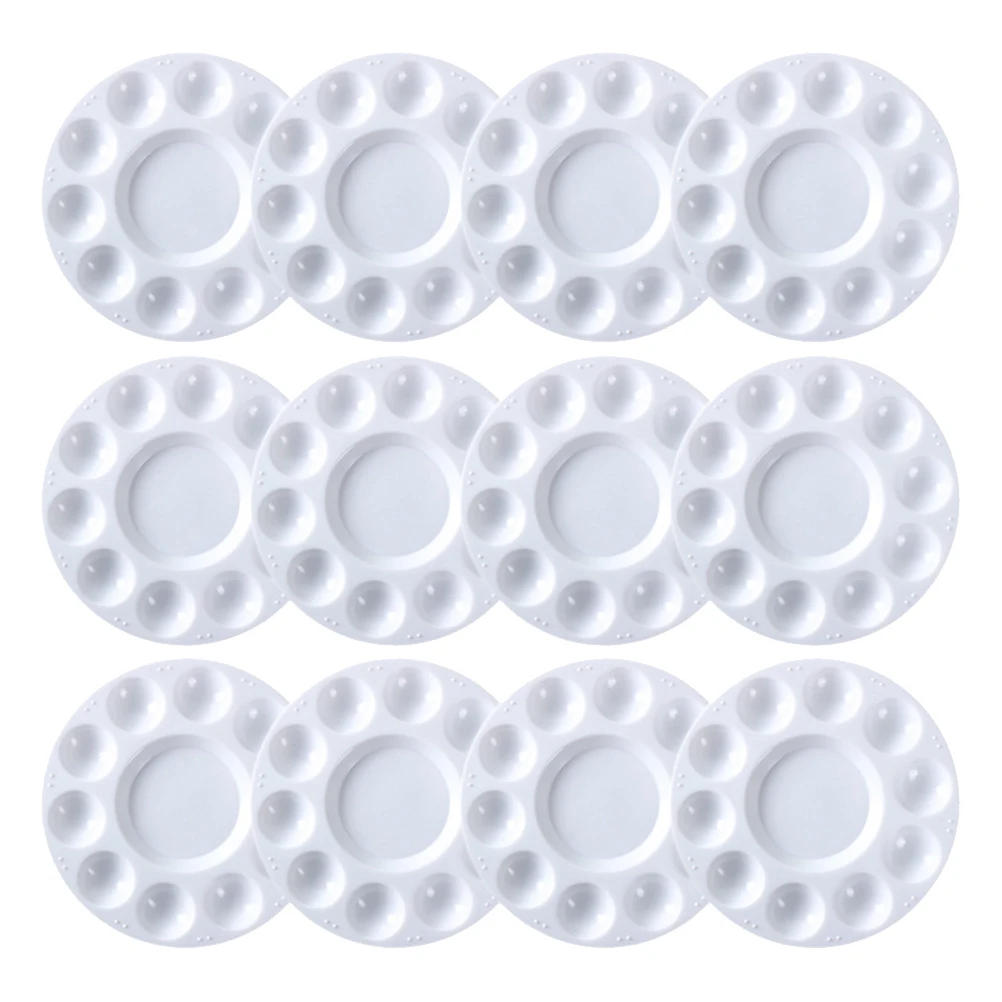 

12 Pcs Painting Palette Durable Plastic Art Trays for Mixing Colors Watercolor Sketching Round 10 Holes No Edges Ideal Students