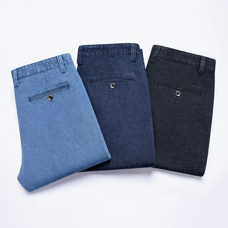 

Premium Lyocell Anti-Wrinkle No-Iron Straight Leg Pants Men Spring Autumn Business Casual Mid-High Waist Relaxed Fit Men's Jeans