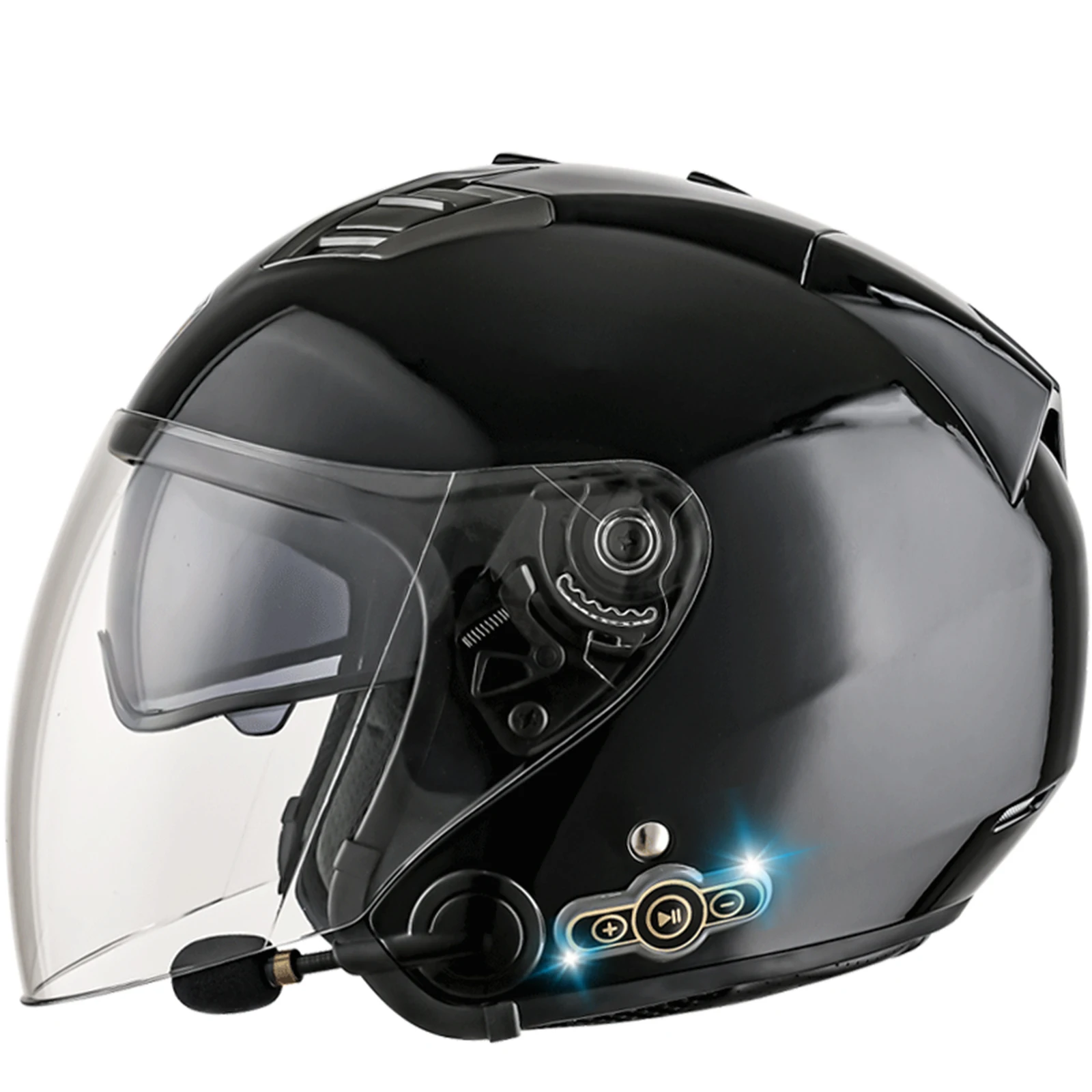 NONE DOT-zugelassener 3/4 Motorradhelm mit offenem Gesicht, integriertem Bluetooth-Headset-Kopfhörer und abnehmbarem Innenfutter 7