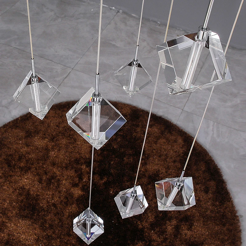 Luxury LED Crystal Chandelier Staircase Lighting Villa Living Room Pendant Lamp Home Decor Attic Ceiling Hanging Lamp