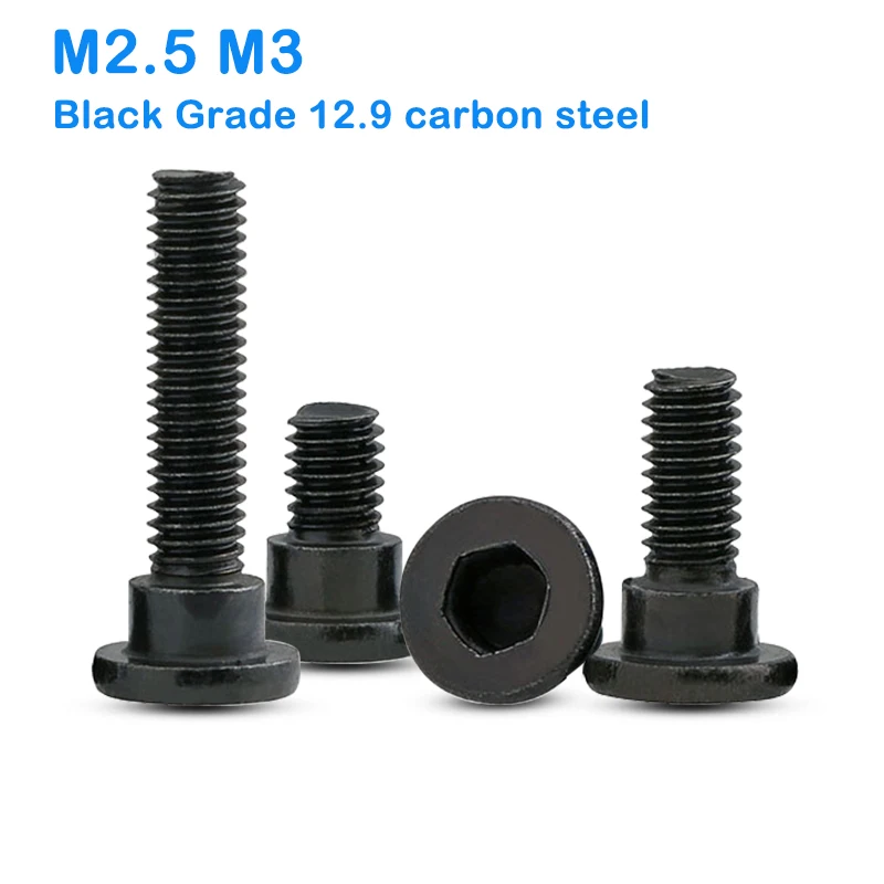 สกรูหัวหกเหลี่ยมแบบขั้นบันได M2.5 M3 สีดำ เกรด 12.9 เหล็กกล้าคาร์บอน พร้อมแผ่นรองรับแบบขั้นบันได สกรูยึดตำแหน่งแบบขั้นบันได