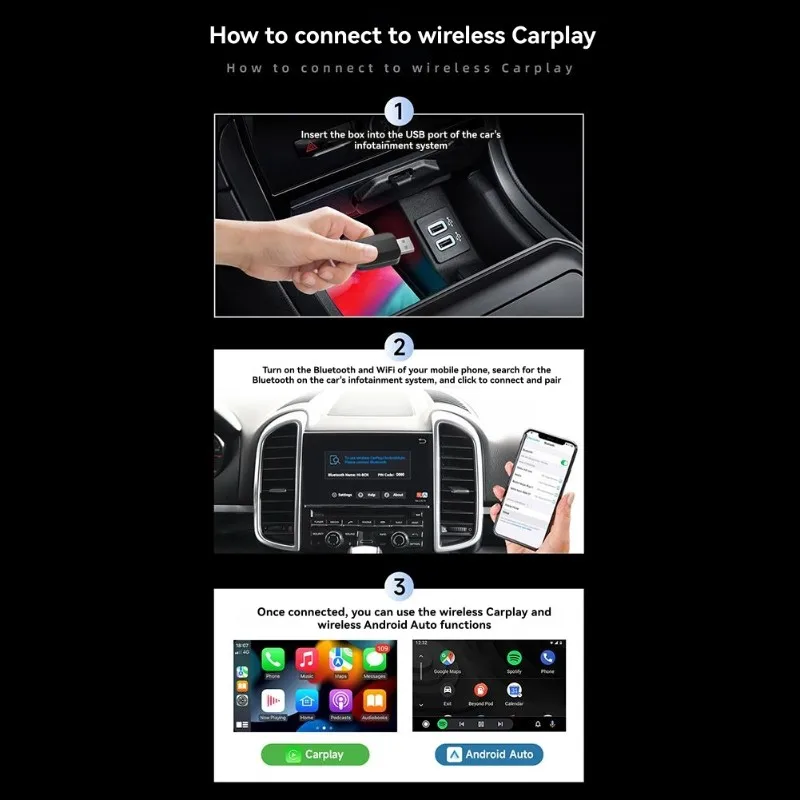 

Стильный беспроводной адаптер для Carplay и Android с автоматическим проводом поддерживает оба системы в одном для установки автомобиля
