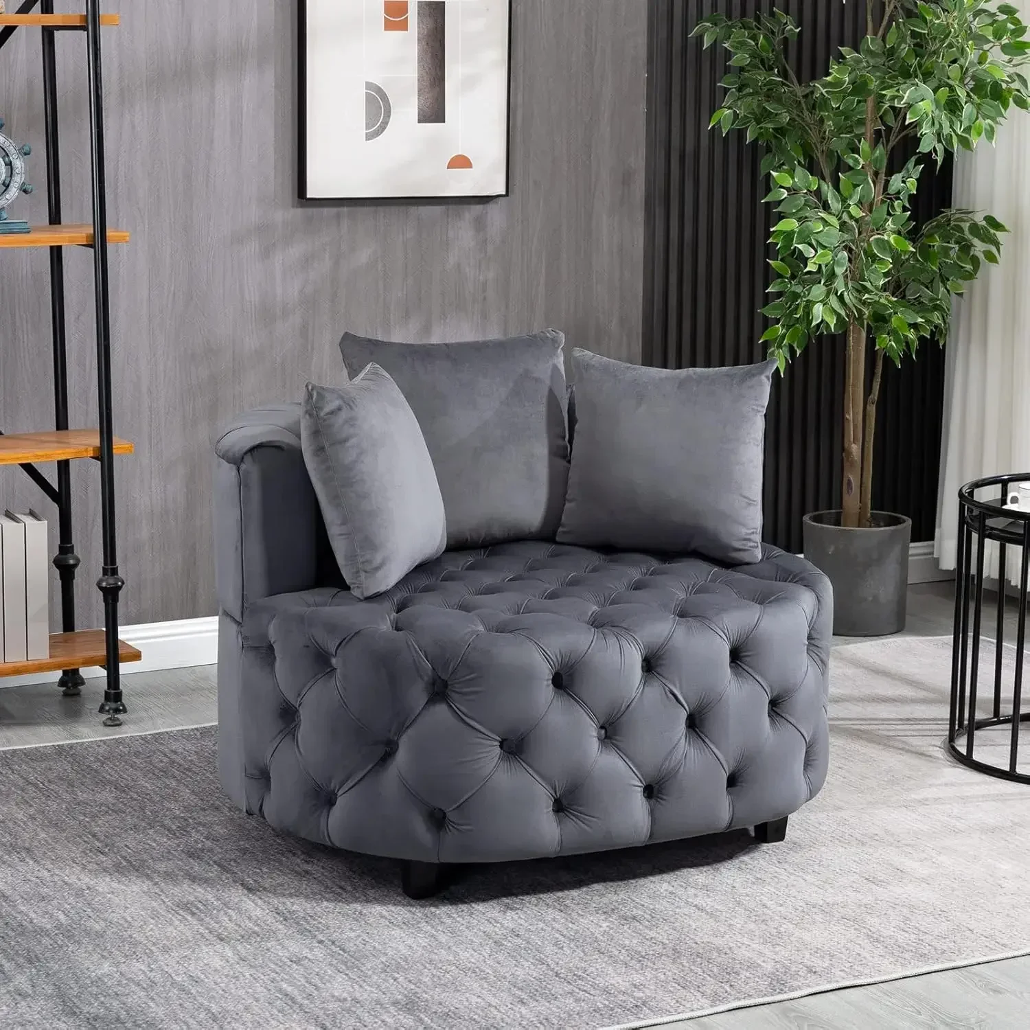 Barrel Chair Oversized, Modern Upholstered Sofa Lounge Club Round Chair with 3 Pillows, Velvet Circle Chair for Living Room Bedr